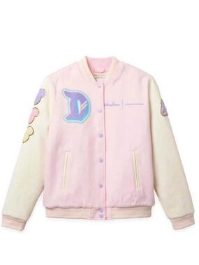 Stoney Clover Lane Pink & Cream Letterman Jacket with Mickey Patches